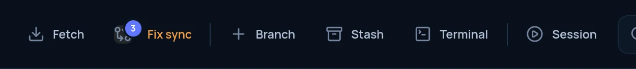 The toolbar with Fix sync in place of Pull and Push